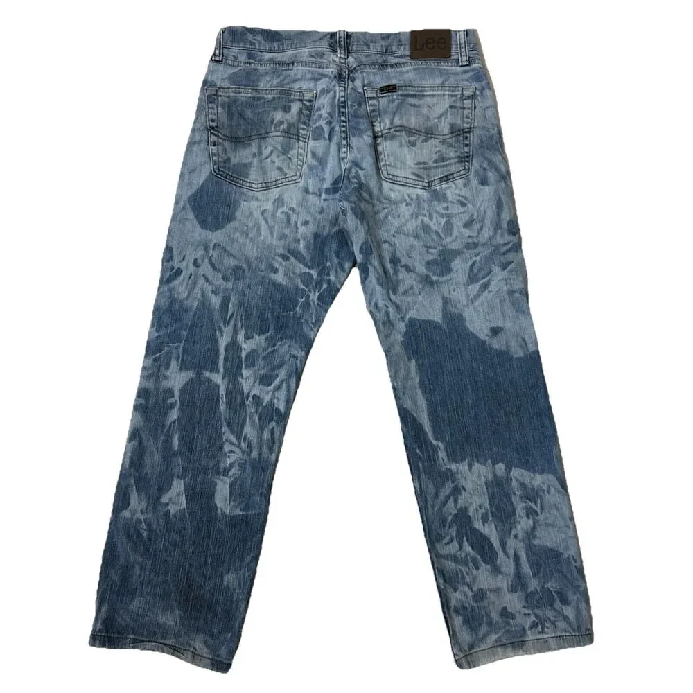 Y2k Lee Mens Regular Straight Fit Jeans 32x30 Blue Acid Wash Denim - Picture 2 of 8